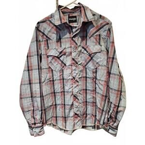 Wrangler Women's Plaid Pearl Snap Front Long Sleeve Western Shirt Size M